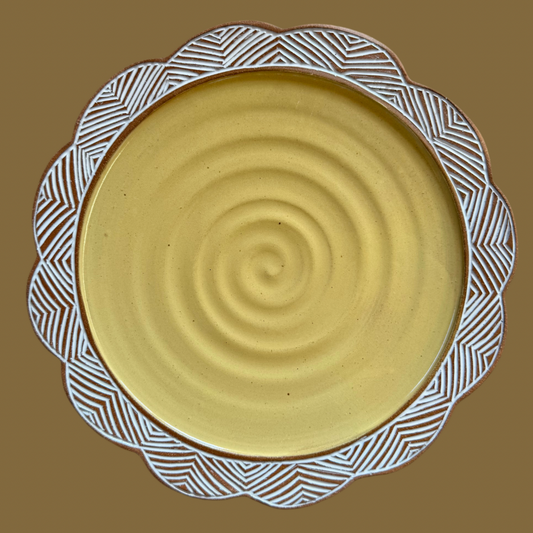 Yellow Scalloped Rim Dinner Plate
